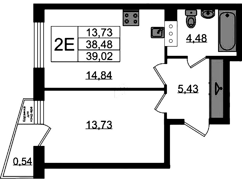 1-комнатная квартира 39.02 м², 6/11 эт., ЖК «VEREN NORT Сертолово»